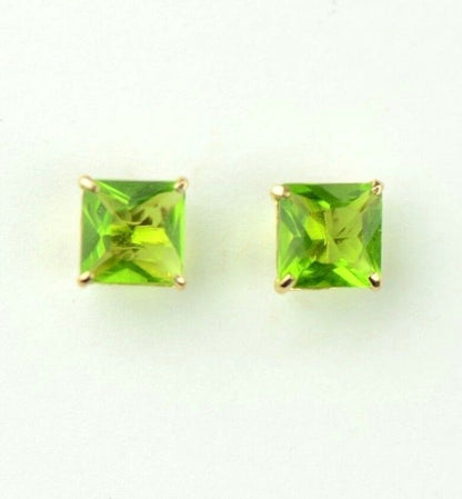14k Yellow Gold Solid Square Princess Cut Birthstone 6MM CZ Stud Earrings