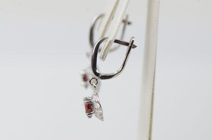 Sterling Silver Heart CZ Dangle Earrings