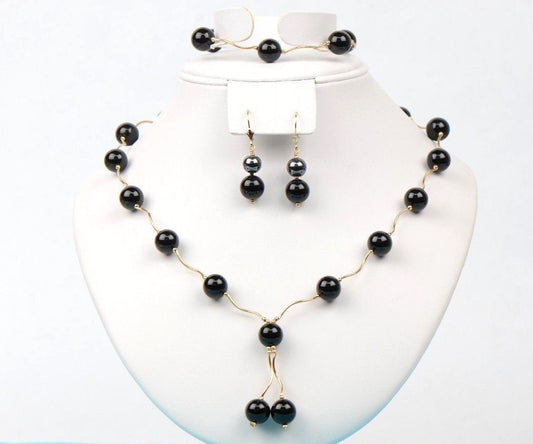 14k Yellow Gold 3pcs Set: Necklace, Bracelet, Earrings