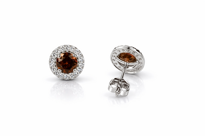 14k White Gold Cubic Zirconia Halo Round Stud Push Back Earrings