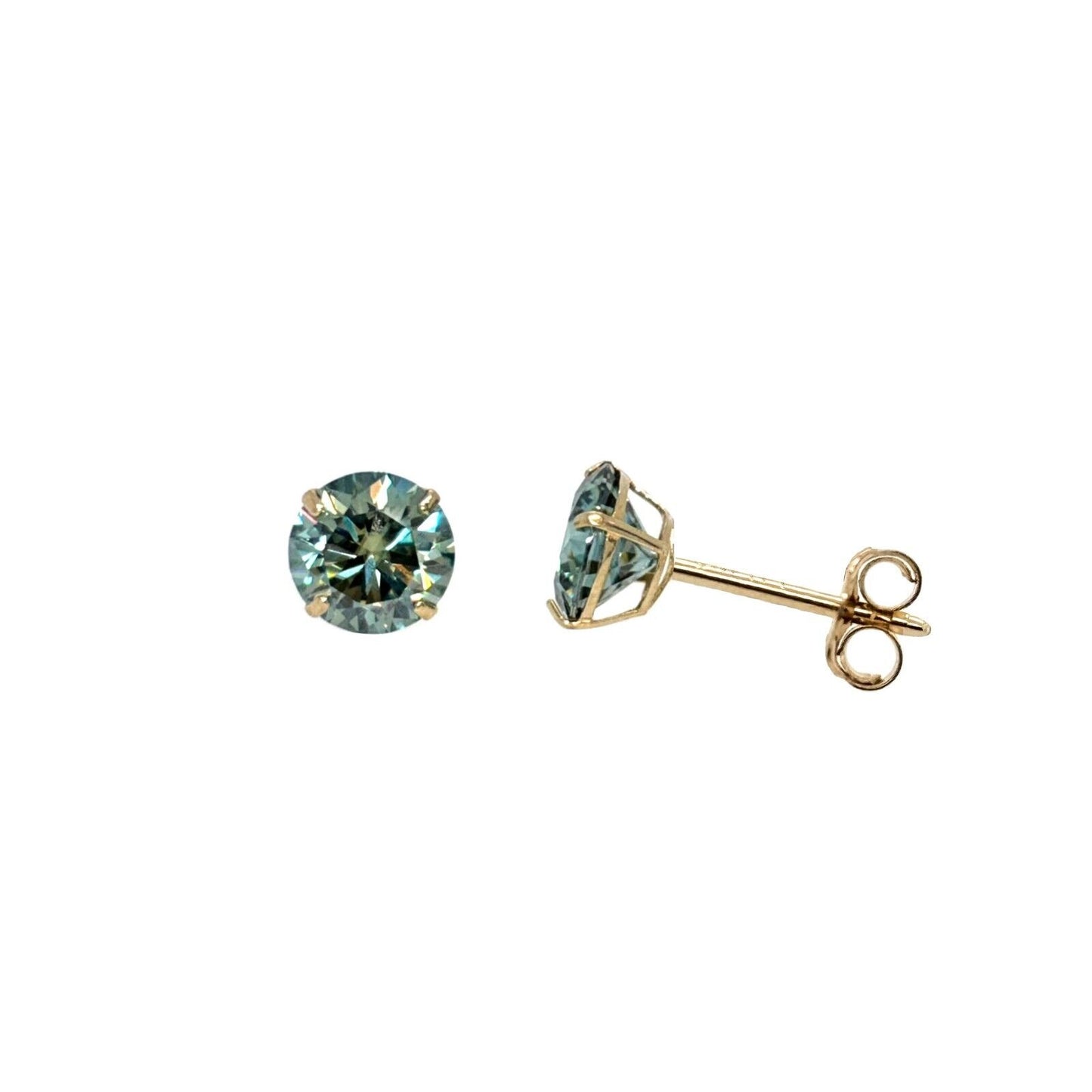 14K Gold GRA Certified D-VVS1 Round Green Moissanite Push Back Studs Earrings