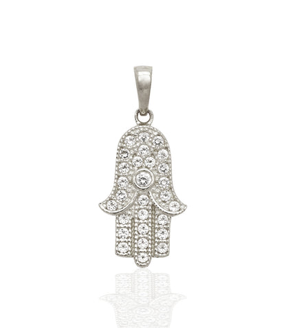 14k Yellow or White Gold Cz Hamsa Pendant