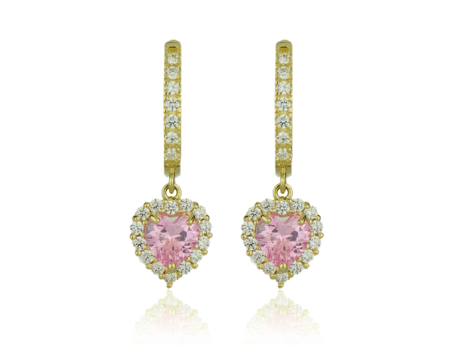 14k Yellow Gold Halo Heart Dangle Leverback Earrings