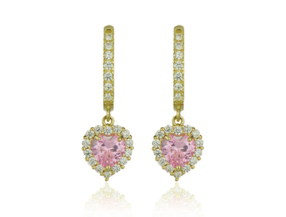 14k Yellow Gold Halo Heart Dangle Leverback Earrings