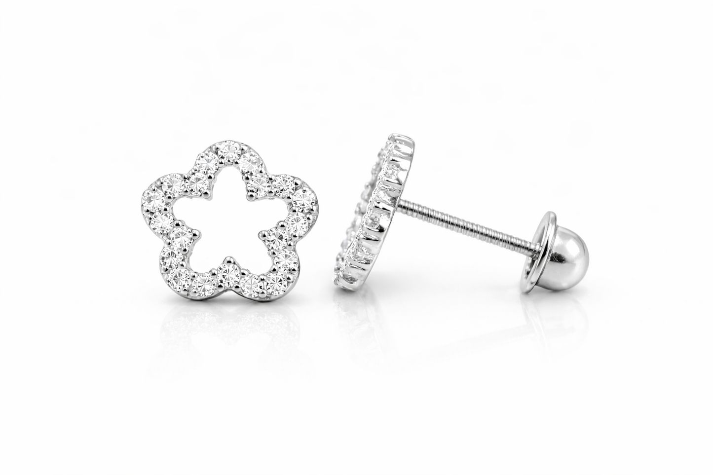14K Yellow & White Gold Flower CZ Stud Earrings for Women