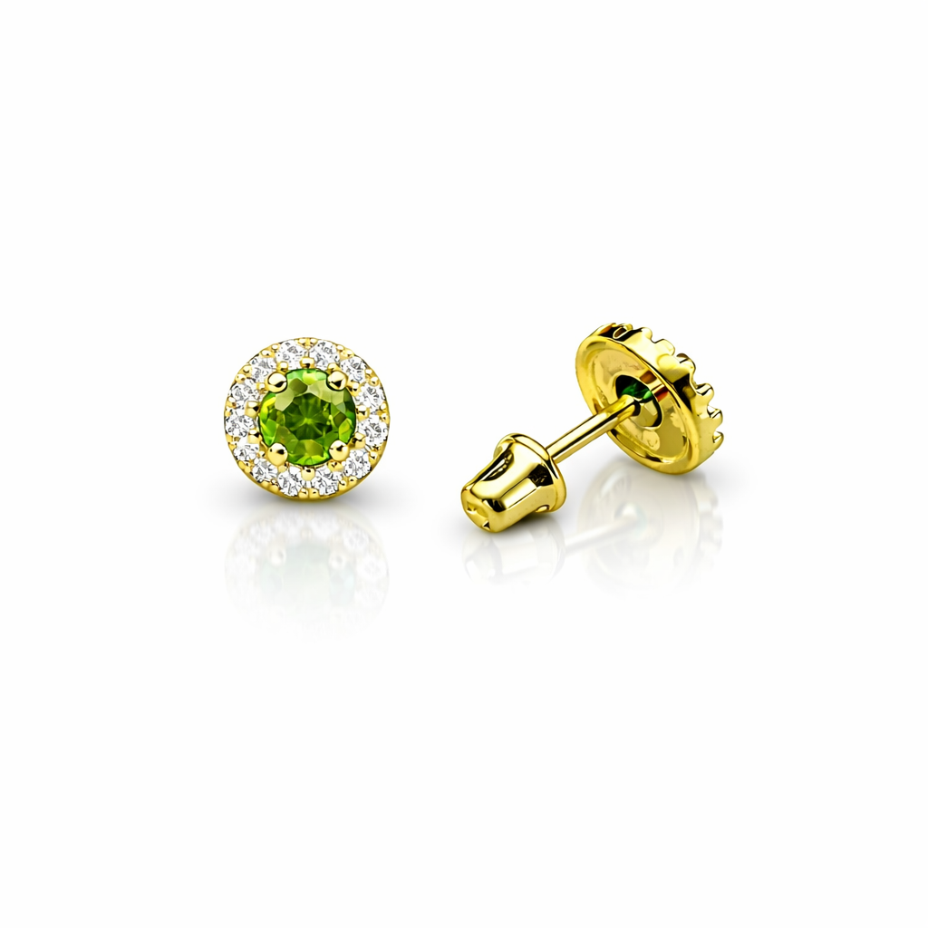 14k Yellow Gold Halo Stud Earrings with Screw  Back