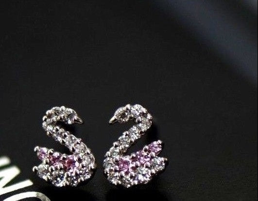 14k Solid White or Yellow Gold Swan Earrings with CZ