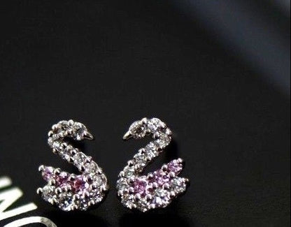 14k Solid White or Yellow Gold Swan Earrings with CZ