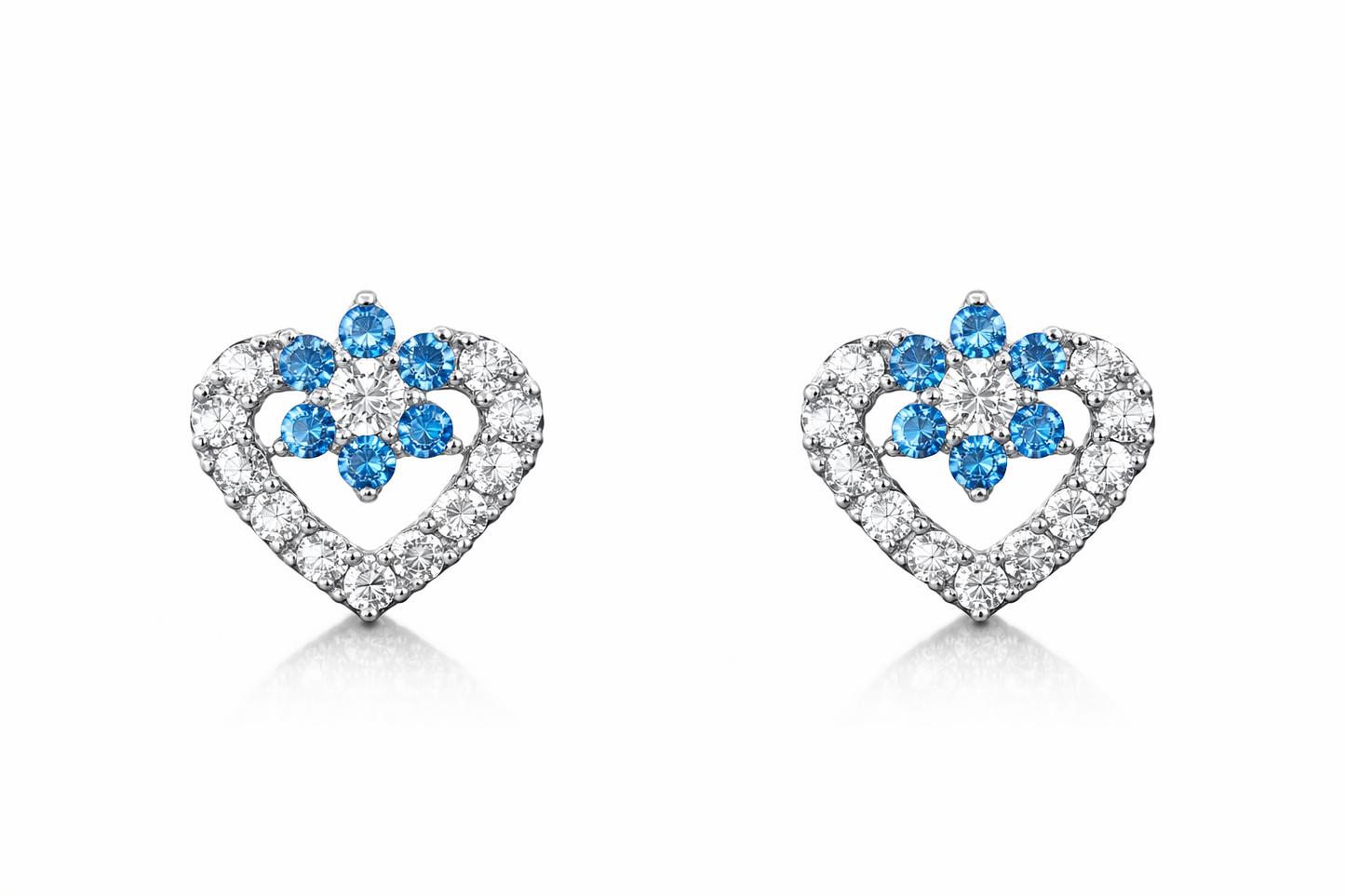 14K White Gold CZ Heart Shape Stud Earrings
