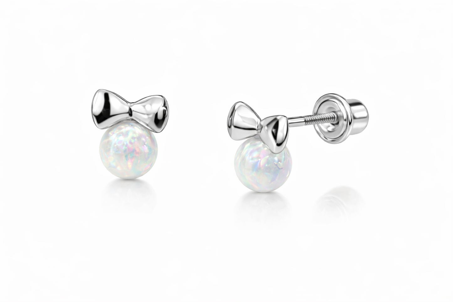 14k Yellow Gold Bow Tie Opal Stud Earrings/ Screw Back
