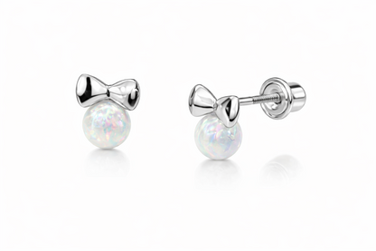 14k Yellow Gold Bow Tie Opal Stud Earrings/ Screw Back