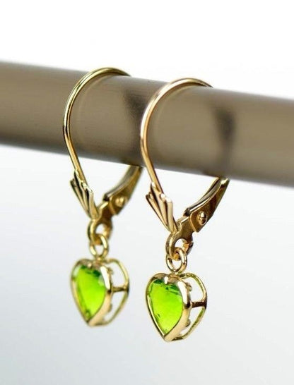 14k Yellow Gold Bezel Heart Birthstone Leverback Pierced Dangle Earrings 5x5 MM