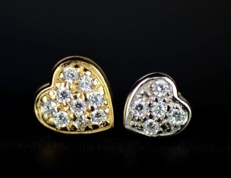 14K Yellow and White Gold Heart CZ Stud Earrings
