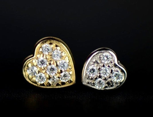 14K Yellow and White Gold Heart CZ Stud Earrings