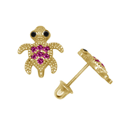 14k Yellow or White Gold Turtle CZ Stud Earrings