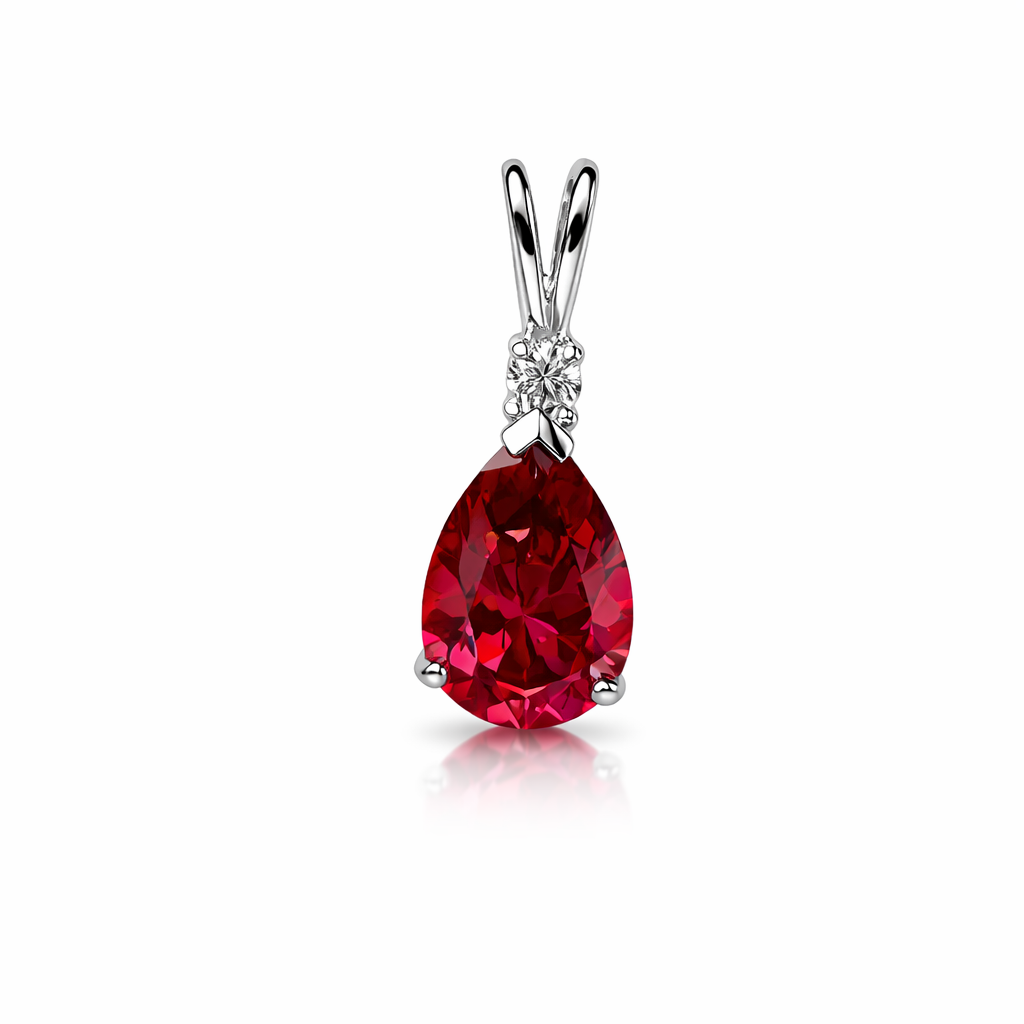 14k White Gold Pear CZ Birthstone Pendant