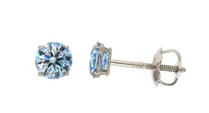 14K Gold GRA Certified D-VVS1 Ocean Blue Moissanite Screw Back Studs Earrings