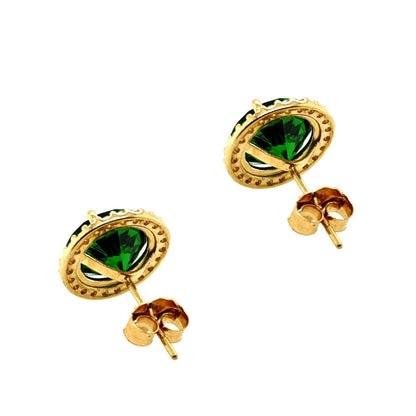 14K Solid Yellow Gold Halo Stud Push Back Earrings