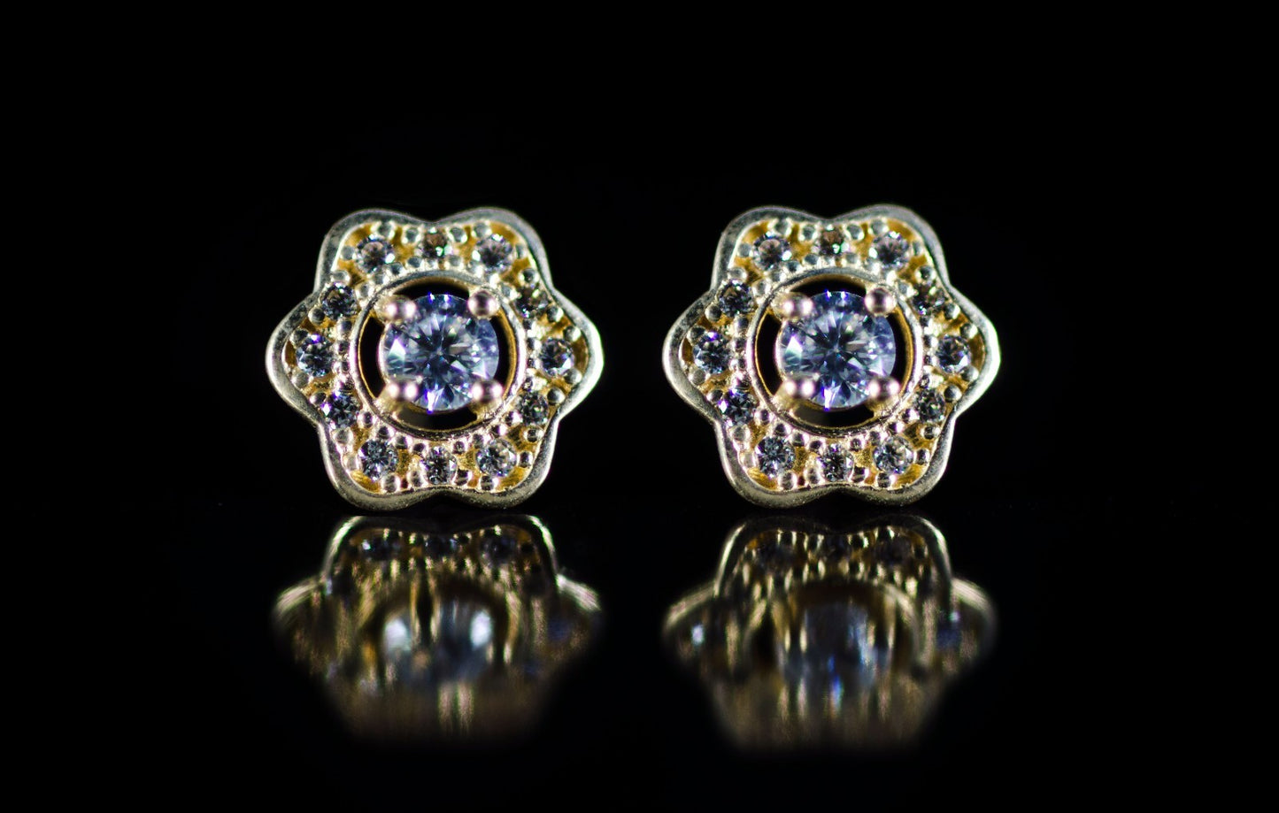 14k Yellow and White Gold CZ Birthstone Flower Stud Earring