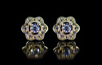 14k Yellow and White Gold CZ Birthstone Flower Stud Earring
