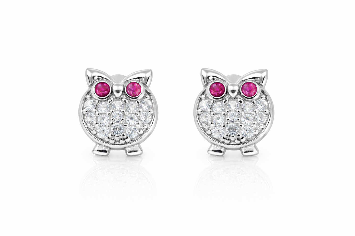 14k Solid Yellow or White Gold Owl Screw Back Stud Earrings with CZ