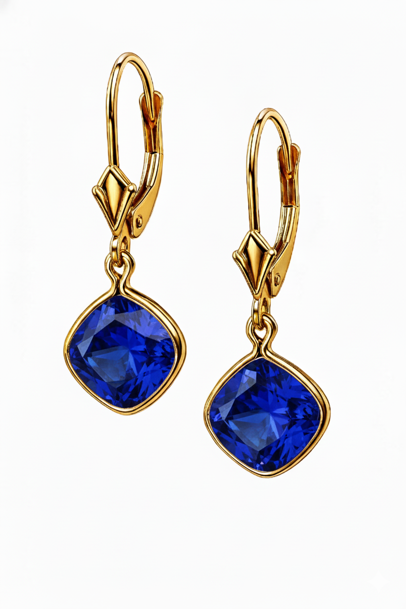 14K Yellow Gold CZ Circle Birthstone Drop Dangle Earrings High Quality