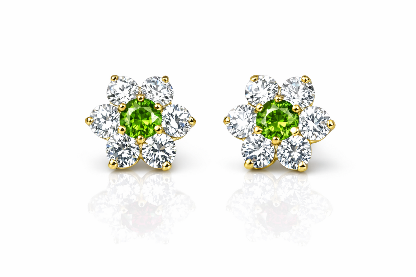 14k White Gold Flower Stud CZ Earrings screw back