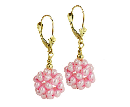 14k Yellow Gold Genuine Ball Fresh Water Pearl with Leverback Earrings