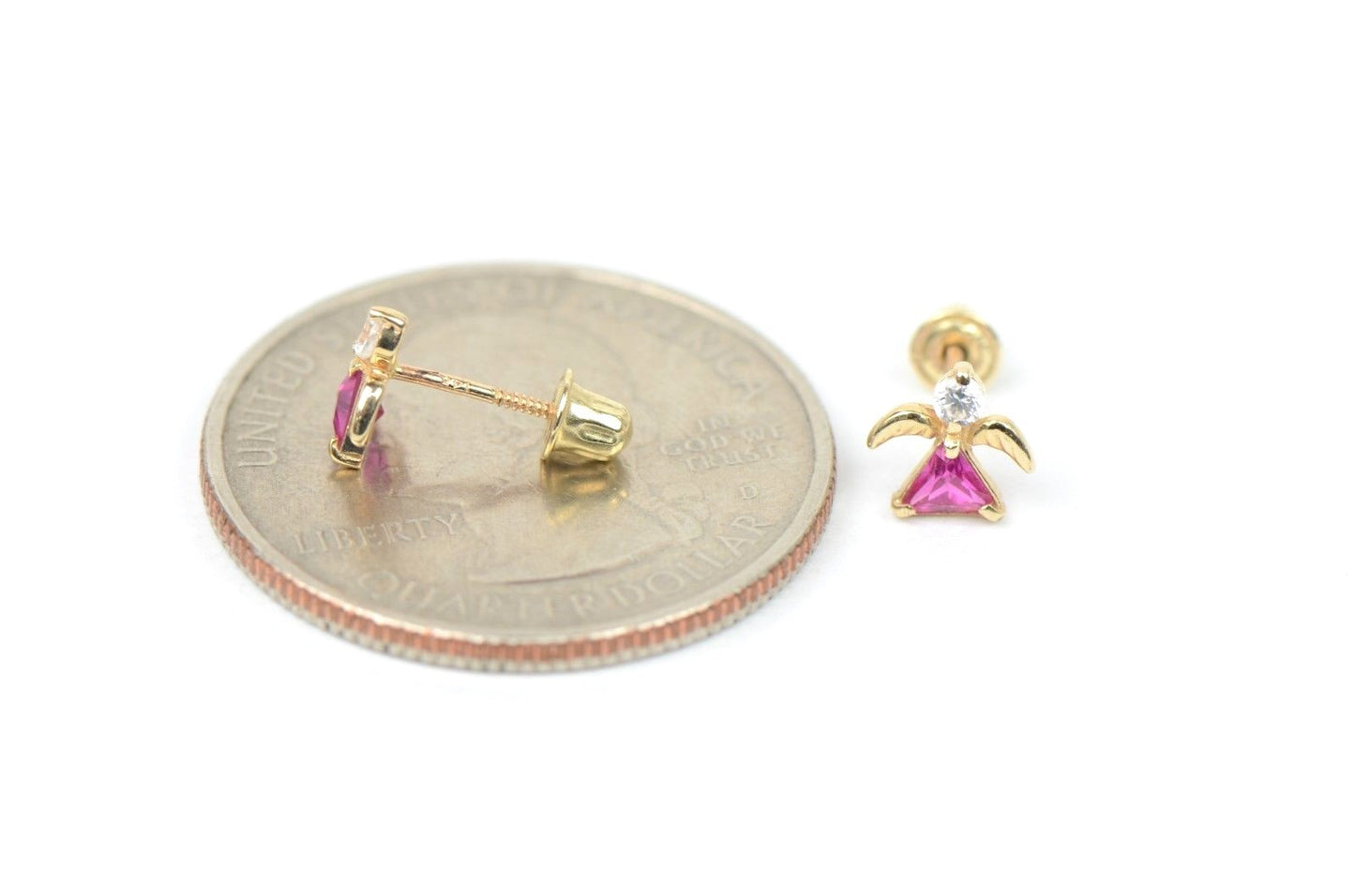14k Yellow or White Gold Angel CZ Stud Earrings