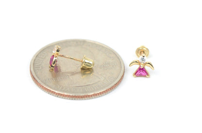 14k Yellow or White Gold Angel CZ Stud Earrings