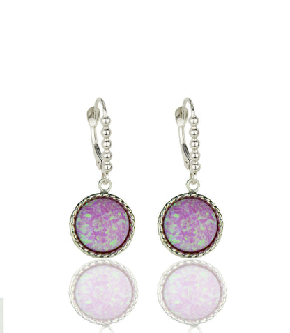 14k White Gold Opal Flat Dangle Leverback Earrings