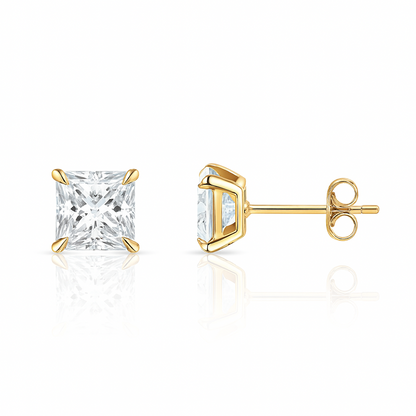 14k Yellow Gold Solid Square Princess Cut Birthstone 6MM CZ Stud Earrings