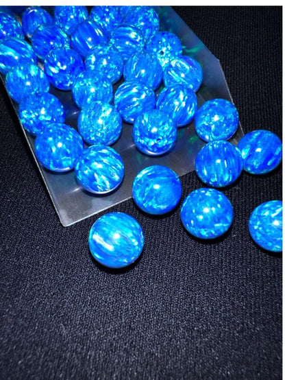 Half Drilled Dark Blue Synthetic Lab Created Opal Round Beads