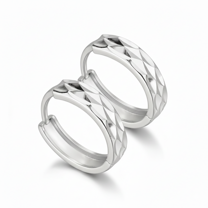 14k Yellow and White Gold Diamond Cut Huggie Hoop Earrings