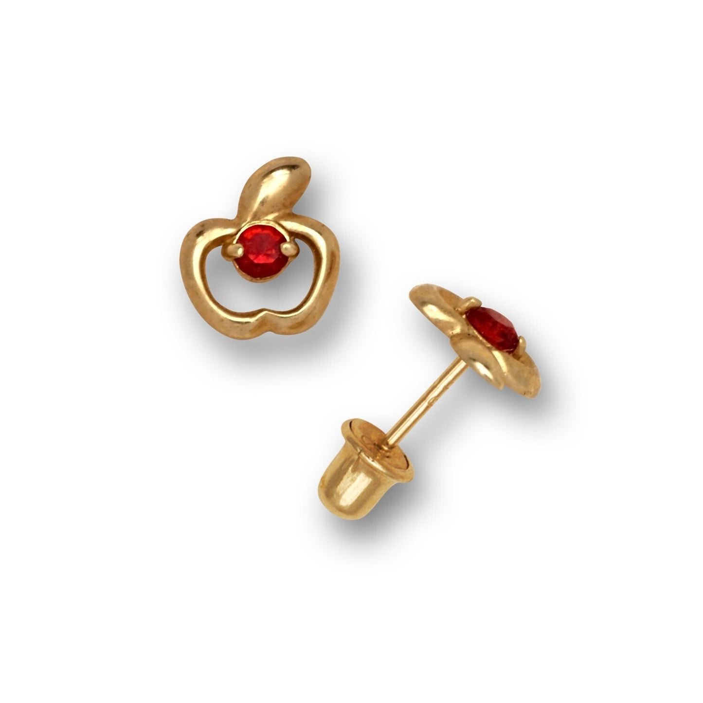 14K Yellow Gold Ruby Adorable Small Tiny Apple Shaped Studs Earrings for  Girls