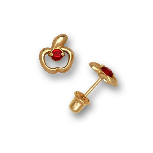 14K Yellow Gold Ruby Adorable Small Tiny Apple Shaped Studs Earrings for  Girls