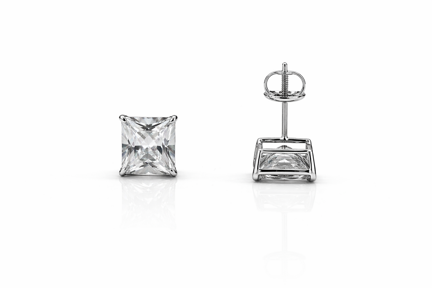 14k White Gold Beautiful Square AAA Quality CZ Screw Back  Earrings for Women