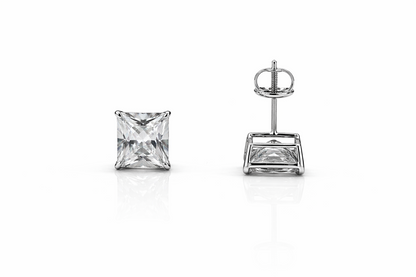 14k White Gold Beautiful Square AAA Quality CZ Screw Back  Earrings for Women