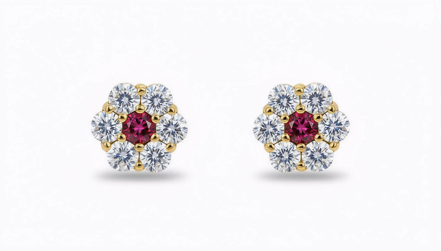 14K Yellow Gold Beautiful Flower CZ Stud Earrings for Women