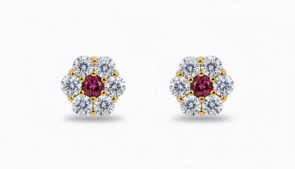 14K Yellow Gold Beautiful Flower CZ Stud Earrings for Women