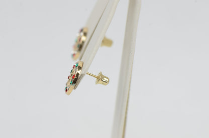 Solid 14K Yellow Gold Guadalupe Virgin Mary Screw Back Multi-color Stud Earrings