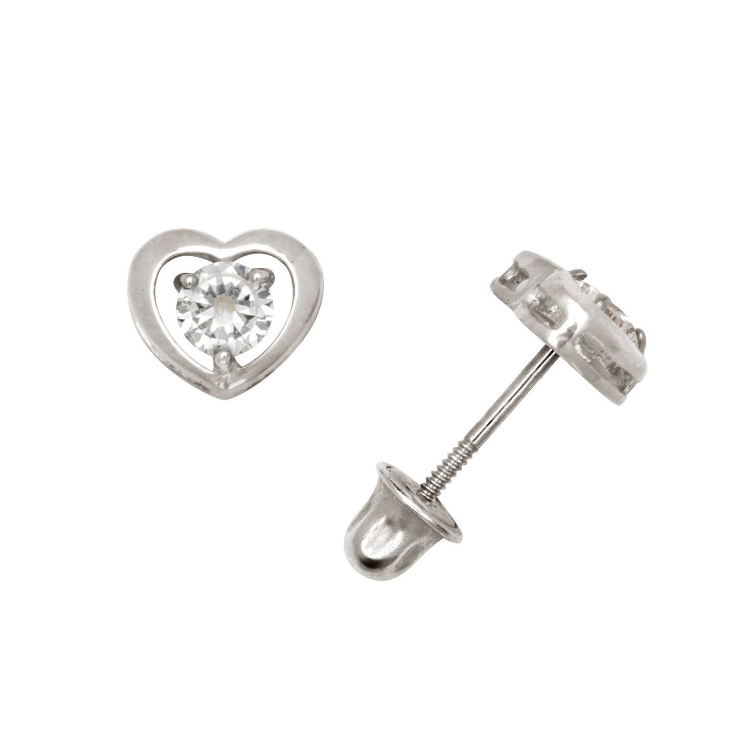 14K Yellow & White Gold Elegant CZ Heart Shaped Stud Earrings for Women