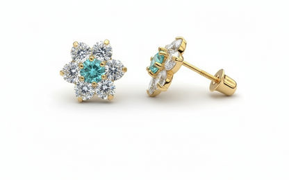 14k Yellow Gold Beautiful Flower Shaped Screw Back Earrings for Women