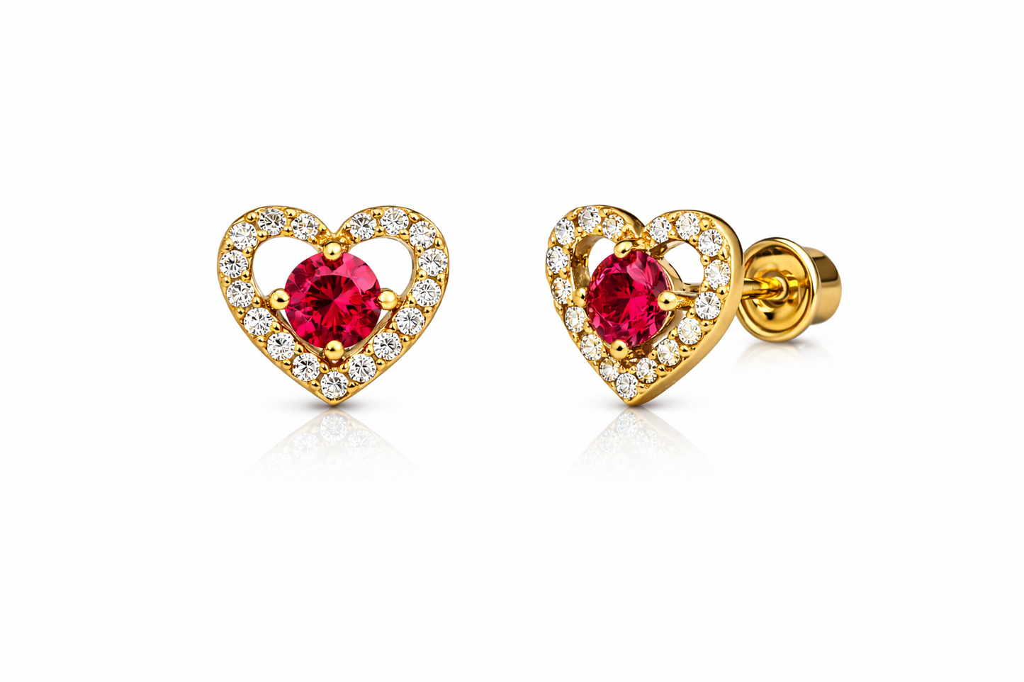 14k Solid Yellow and White Gold Heart Stud Earrings