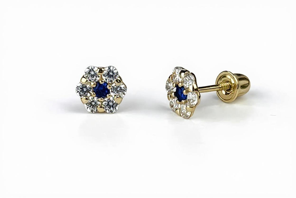 14K Yellow Gold Flower Shaped  Screw Back Stud Earrings for Women