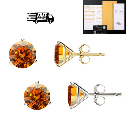 14KGold GRACertifiedD-VVS1 Orange Moissanite Martini PushBack Stud Earrings