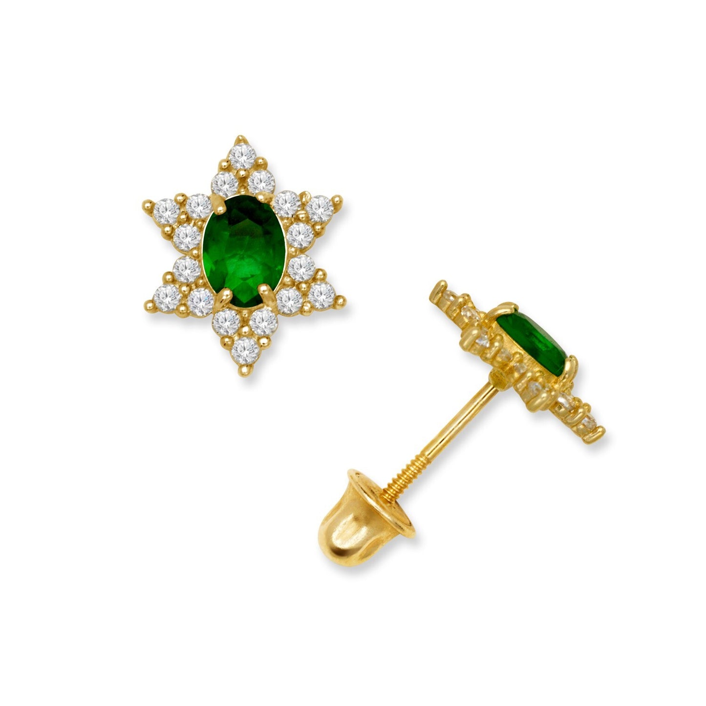 14K Yellow & White Gold Beautiful Star Shaped Stud Earrings for Girls