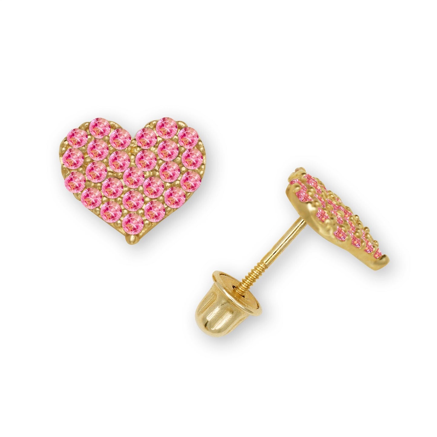 14K Yellow & White Gold Beautiful CZ Heart Shaped Stud Earrings for Women