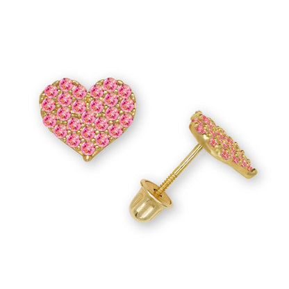 14K Yellow & White Gold Beautiful CZ Heart Shaped Stud Earrings for Women