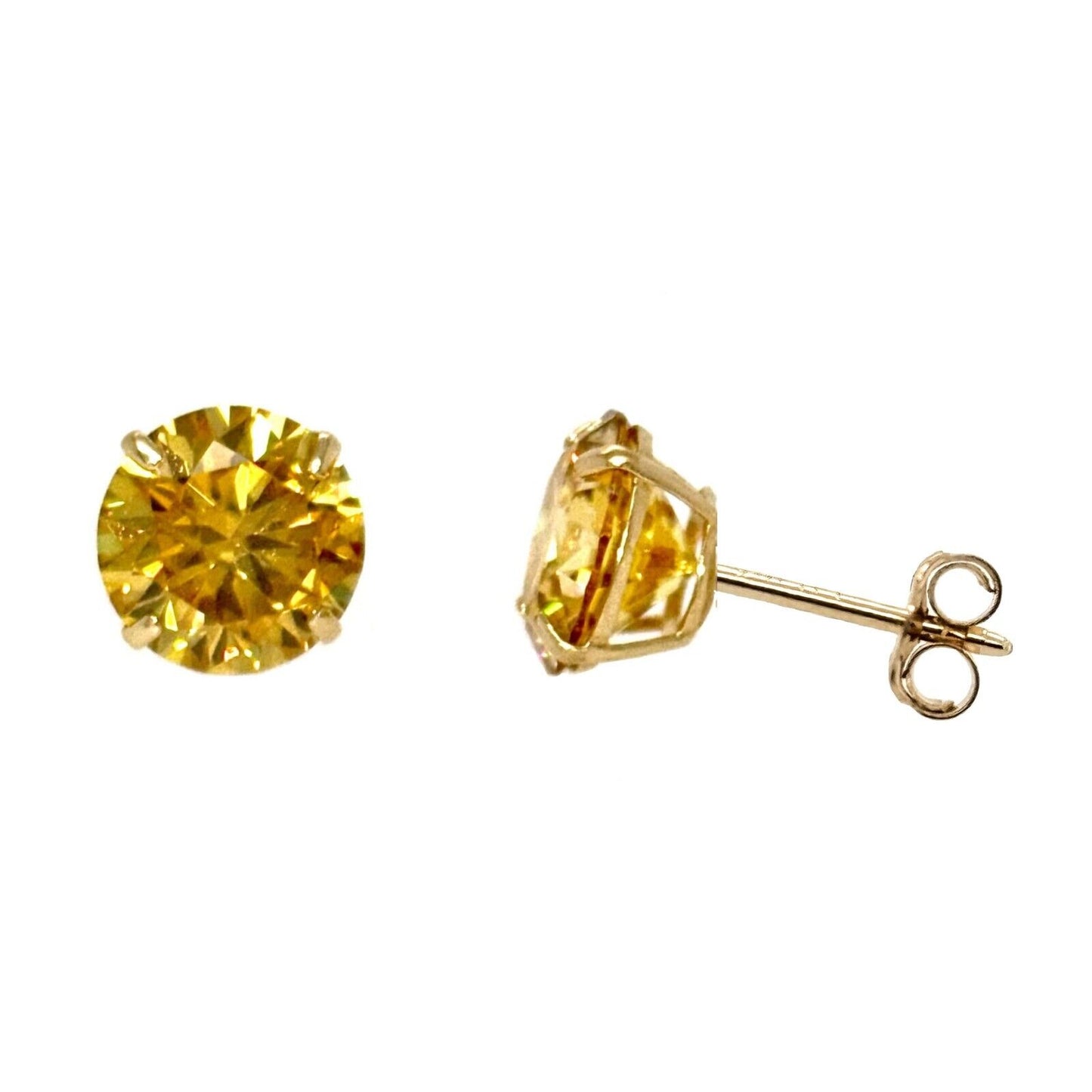 14K Gold GRA Certified D-VVS1 Round Yellow Moissanite Push Back Studs Earrings